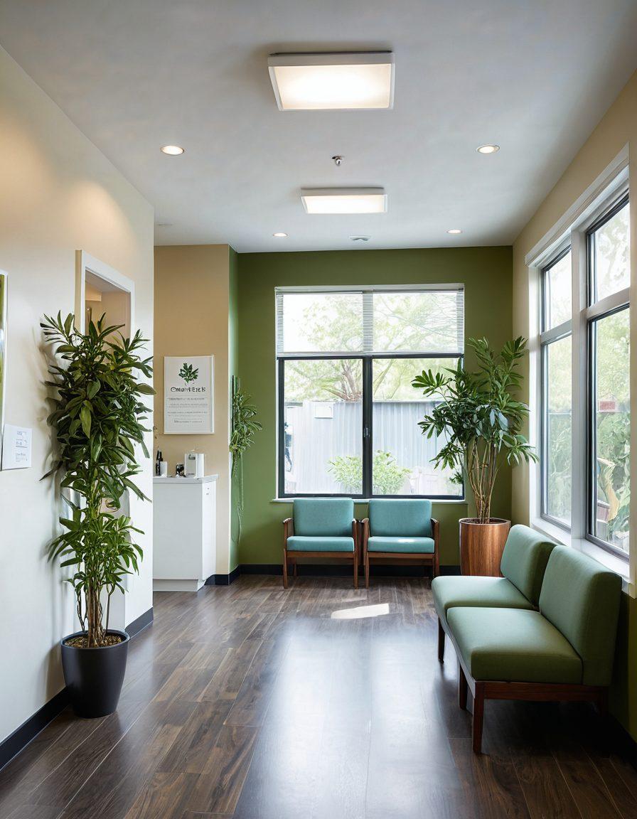 A serene health clinic interior showcasing a diverse group of happy patients and caring healthcare professionals engaged in personalized care. Bright natural light floods the space, with plants and wellness posters adorning the walls. Include elements like consultation rooms, a welcoming reception area, and individuals receiving various wellness treatments. Emphasize warmth, support, and community health connection. super-realistic. vibrant colors.